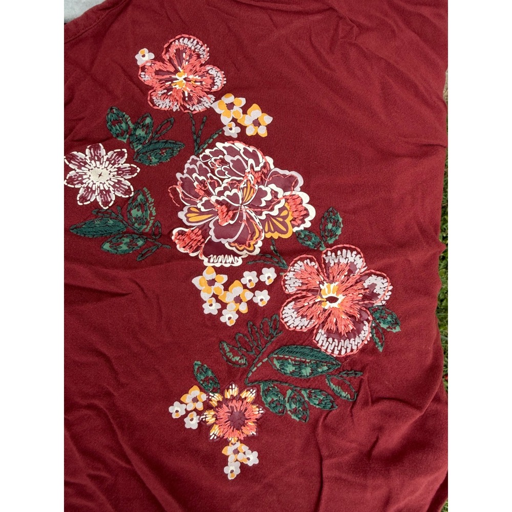Chelsea & Violet Burgundy Floral Embroidered Peplum Blouse Long Sleeve Top L - Picture 5 of 6